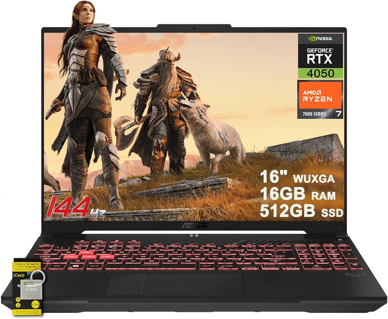 ASUS TUF Gaming A16 Laptop 16' WUXGA IPS 144Hz AMD 6-core Ryzen 7 7445HS 16GB RAM 512GB SSD GeForce RTX 4050 (Up to 194 AI Tops) RGB Backlit USB4 Two-Way AI Noise Cancelation Win11 ICP Hub