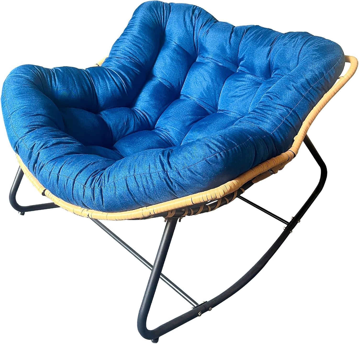 Patio Rocking Egg Chair - Outdoor Rocking Chair with Thick Cushion, Modern Indoor Outdoor Papasan Rocking Chair, Lounge Rocker for Balcony, Living Room, Bedroom, Porch, Patio, Lawn, Garden (Blue)