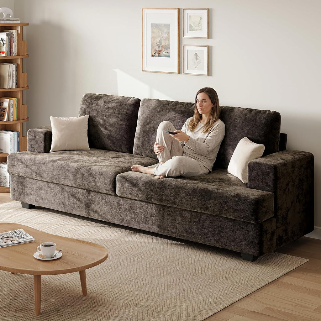 89' Brown Couches for Living Room, 3 Seater Couch with Deep Seat, Oversized Loveseat Sofa for Apartment and Small Spaces