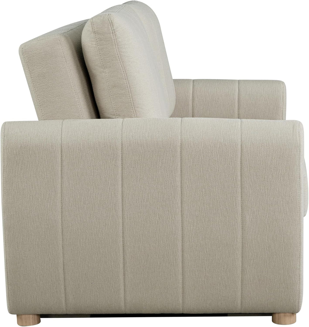 Serta Galway 66.5' Convertible Sleeper Loveseat, Full Size, Dreamcoil Comfort, FingerGuard Pinch Point Protection, Soft Woven Fabric, Beige