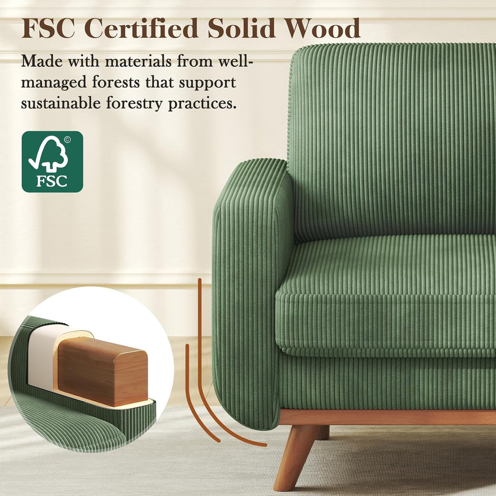 Vesgantti 38.5' Accent Chair Green, Comfy Corduroy Single Sofa Seat with Spring Cushion, Upholstered Armchair with Deep Seat, Reading Chair for Adults, Modern Sofa for Living Room, Bedroom