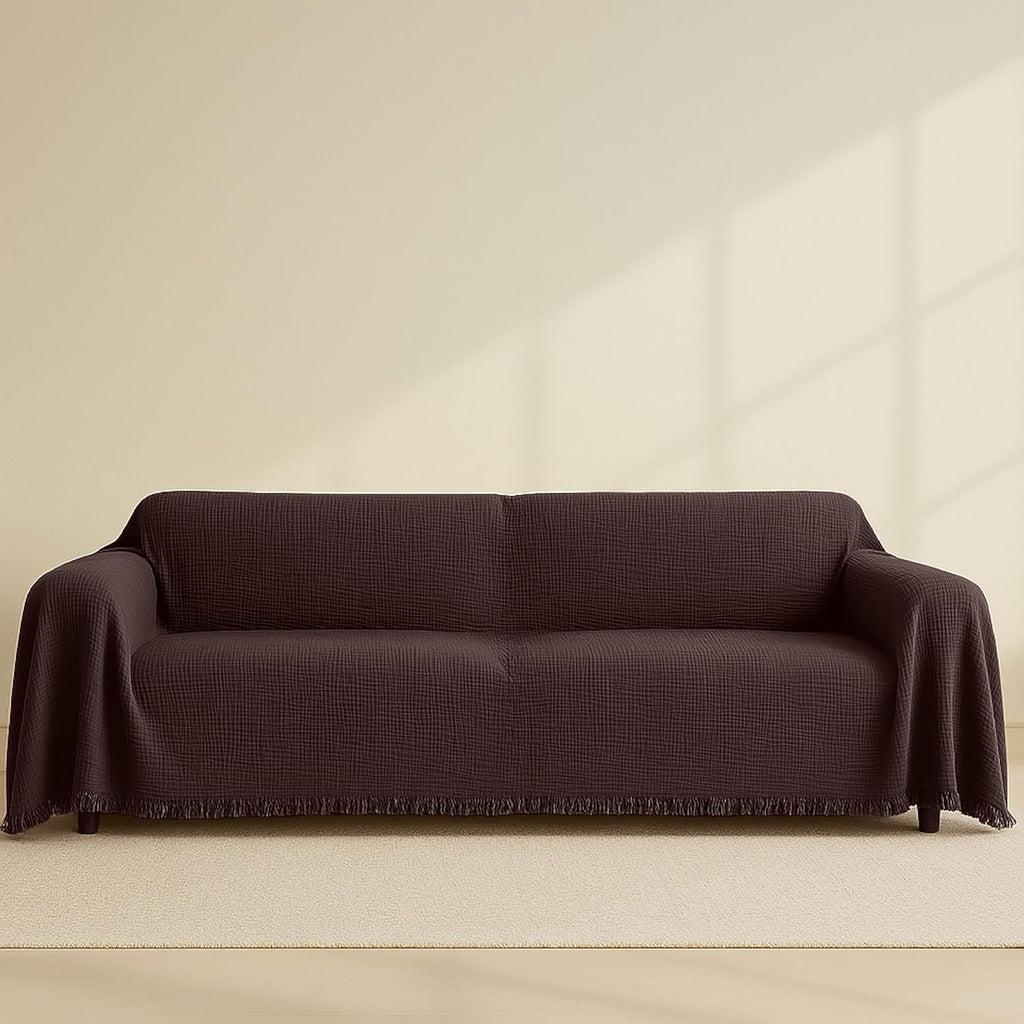 Cloud Like Brown Sofa Cover%100 Pure Cotton, Gauze Couch Covers for 3 Seater, Sectional Sofa, Large 4 Layered Muslin Natural Fabric, Washable Couch Cover (Brown, 95x134 / 240x340 cm)
