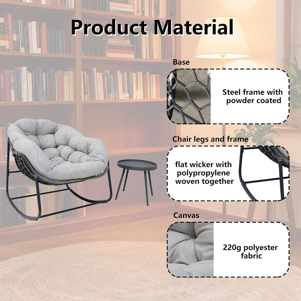 Modern Rocking Chair with Side Table Set, 2-Piece Patio with Soft Cushion & Side Table, 330 LBS Capacity, All-Weather Balcony Furniture