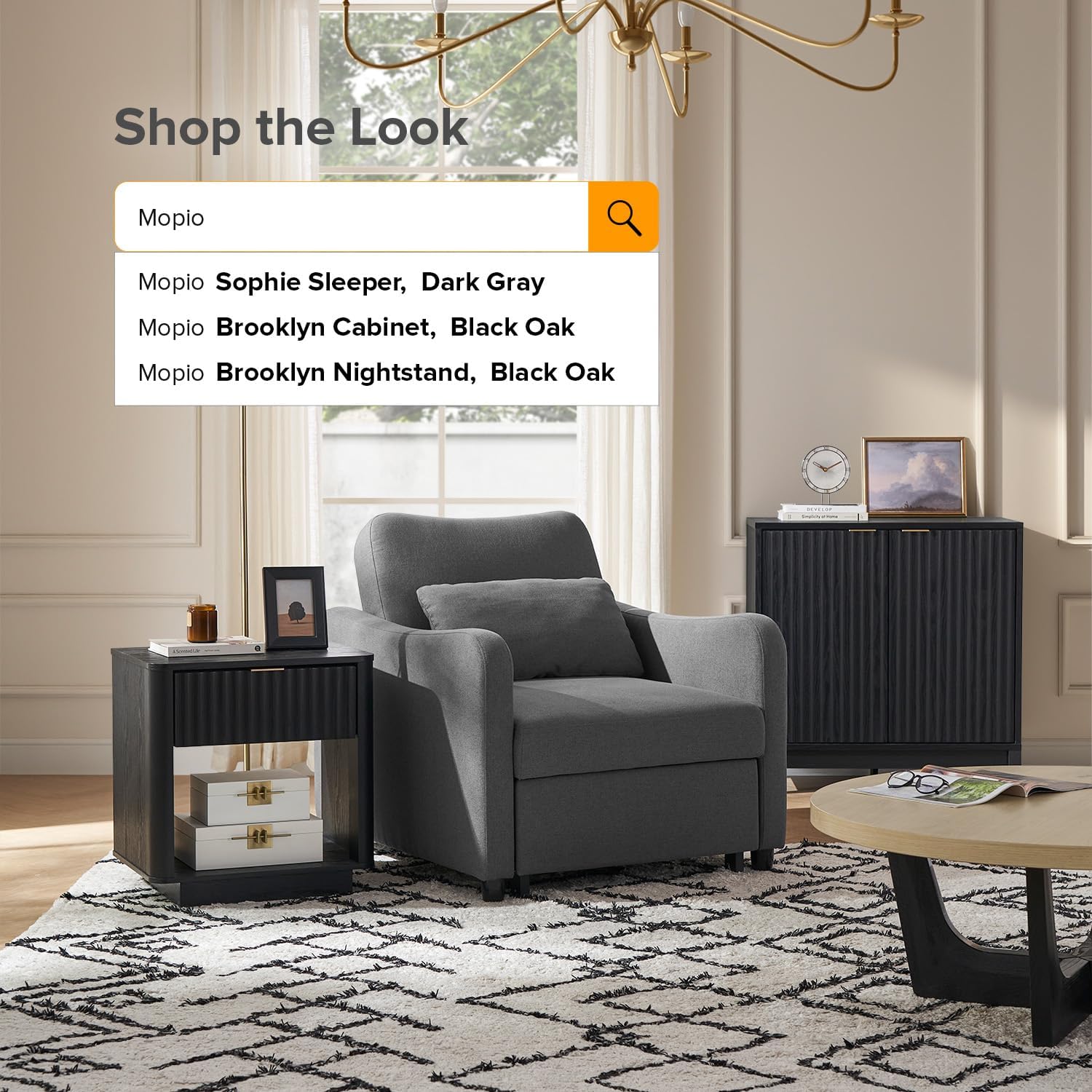 mopio Sophie 4-in-1 Convertible Sleeper Chair Bed, Accent Chair, Chaise Lounge, Comfy Reading Armchair, Pull Out Sofa Bed with Adjustable Backrest for Living Room, Bedroom (Dark Gray Fabric)
