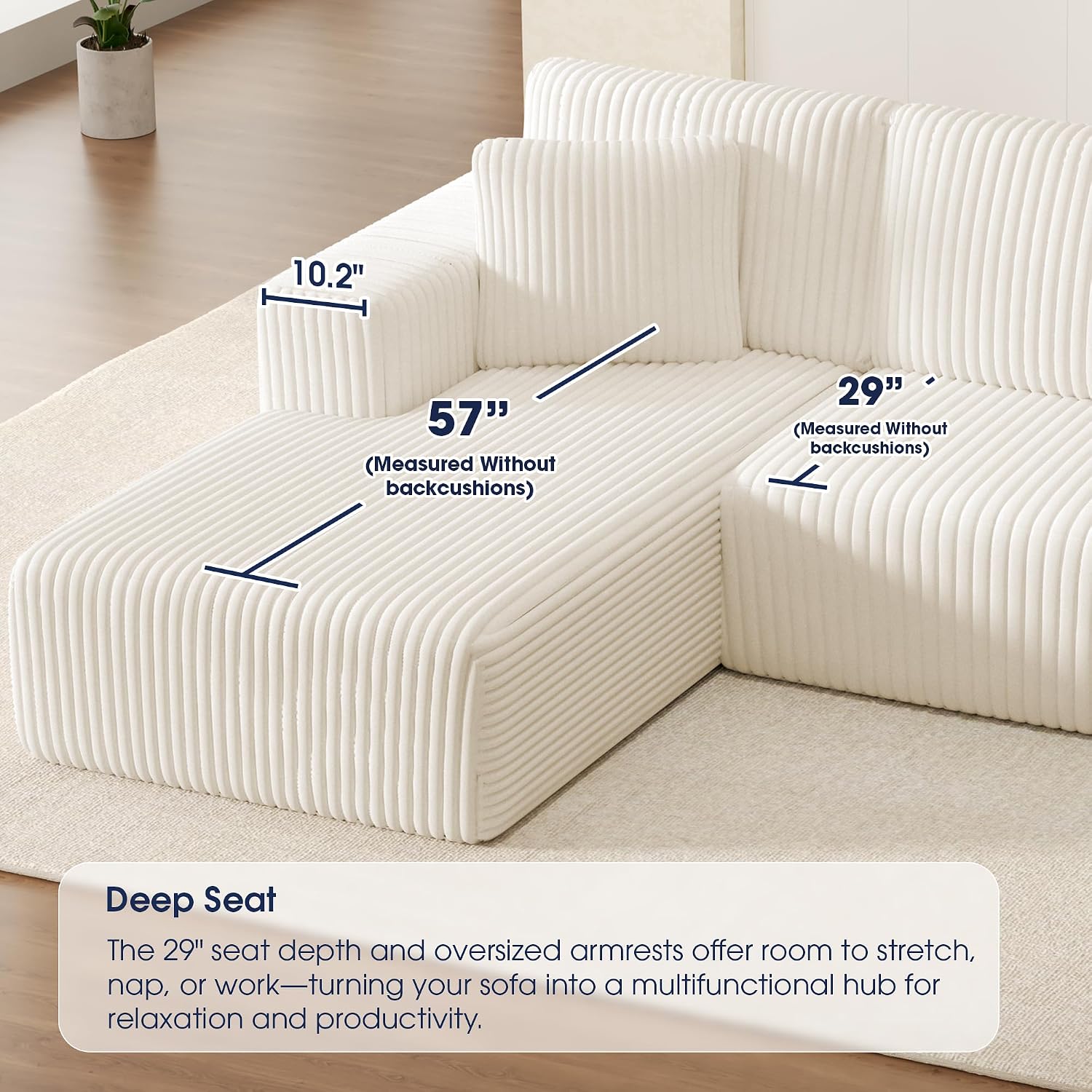 KINGYES 107'' Modular Sectional Sofa, L Shaped Cloud Couch for Living Room, Modern Boneless Sofa with Chaise for Bedroom, Beige