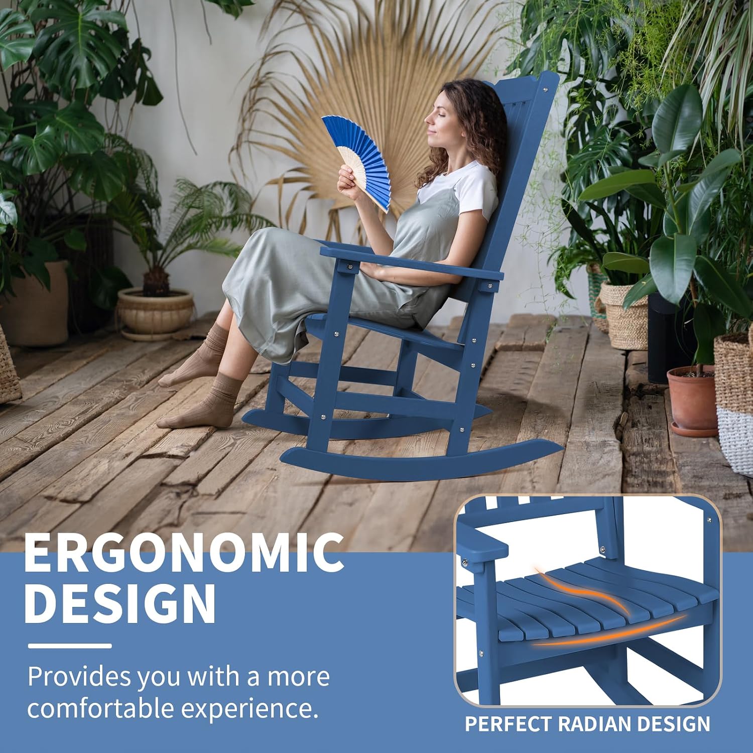 Outdoor Rocking Chair, Oversized All Weather High Back Porch Rocker, Patio Rockers for Outside