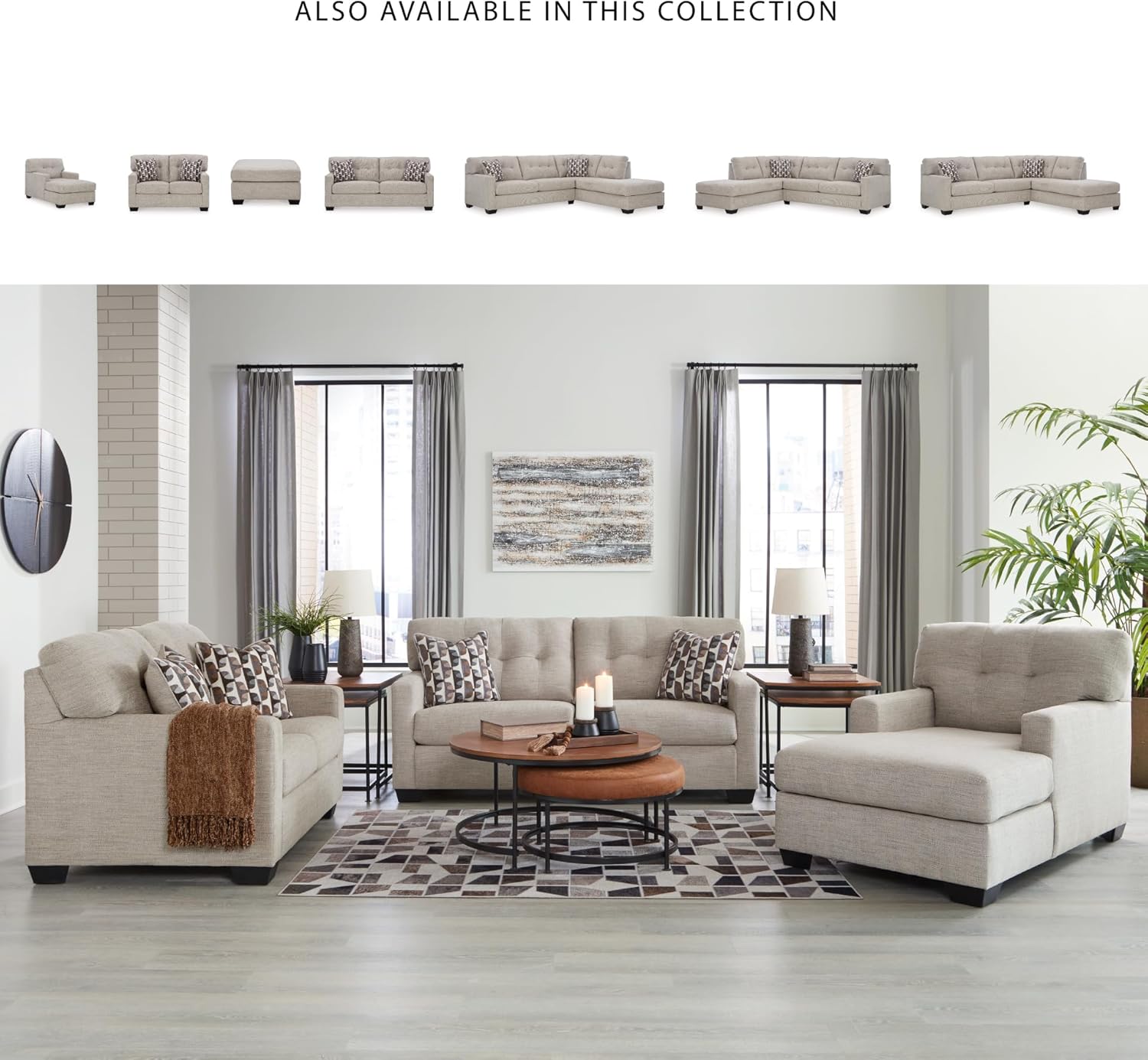 Signature Design by Ashley Mahoney Contemporary Tufted Sofa, Beige