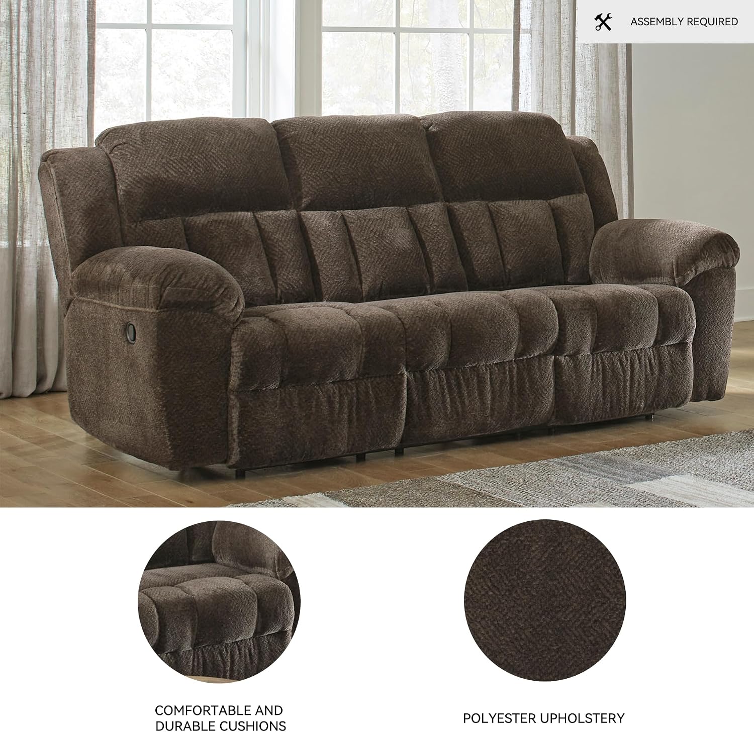 Signature Design by Ashley Frohn Modern Manual Reclining Sofa, Dark Brown