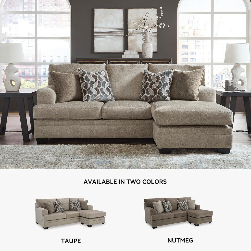 Signature Design by Ashley Stonemeade Casual Right-Arm Facing Sofa Chaise with 4 Toss Pillows, Light Brown