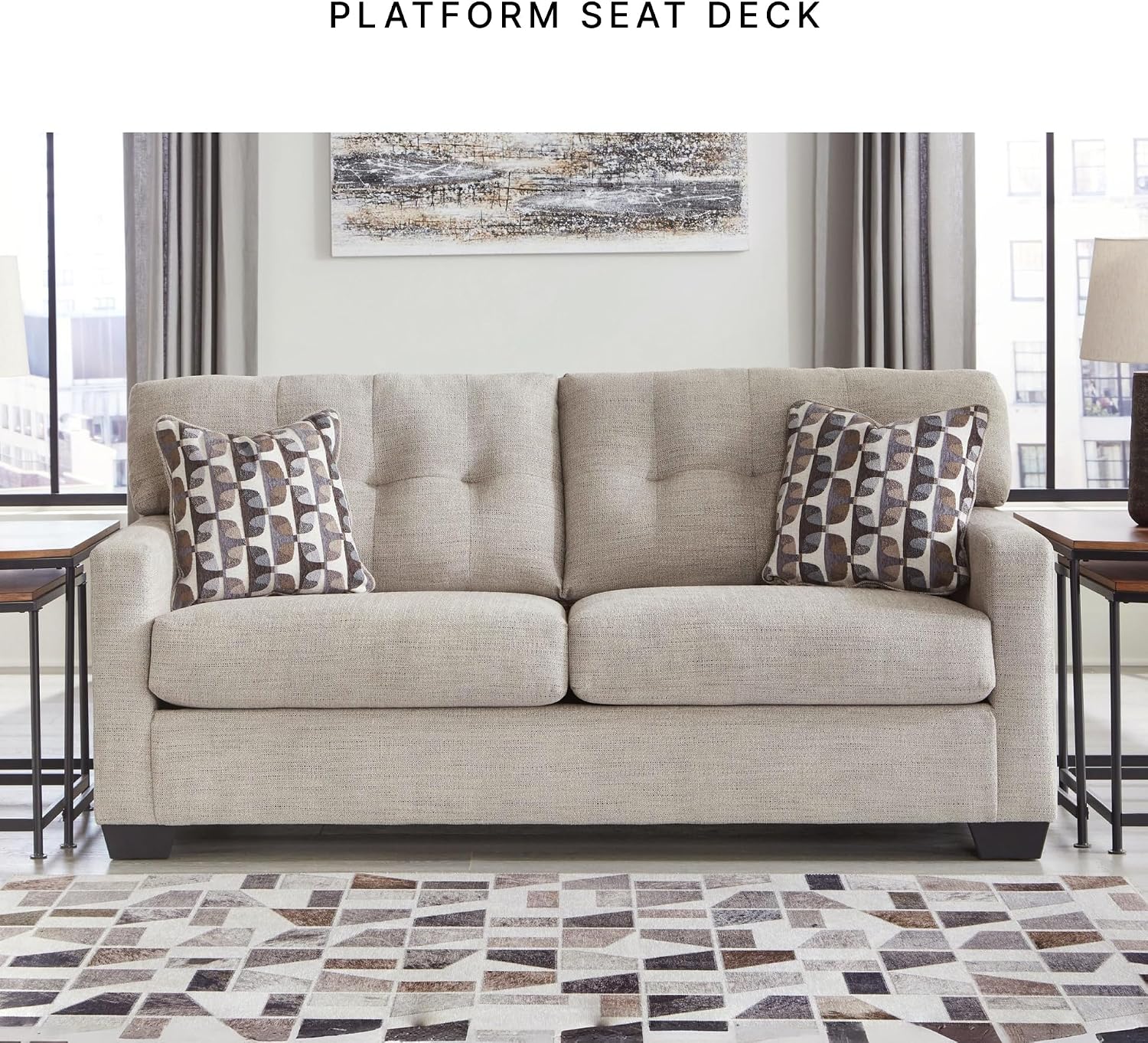 Signature Design by Ashley Mahoney Contemporary Tufted Sofa, Beige