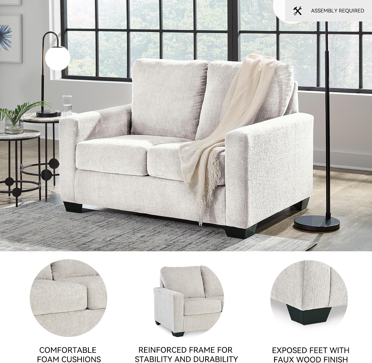 Signature Design by Ashley Rannis Coastal 2-in-1 Sofa Sleeper with Folding Gel Memory Foam Mattress, Twin, White
