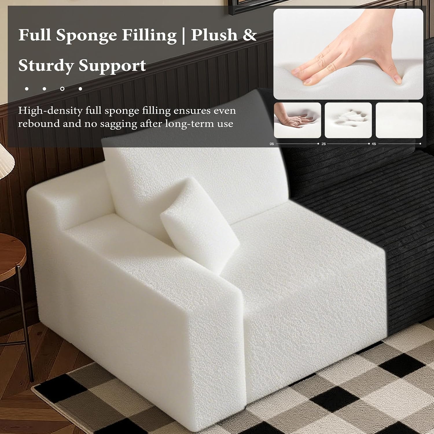 96''Sectional Couches for Living Room,Modern Modular Sectional Sofa,Upholstered Boneless Couch Comfy Cloud Couch with L Shaped Chaise (Black, Upgrade-96''W Right Facing Chaise)