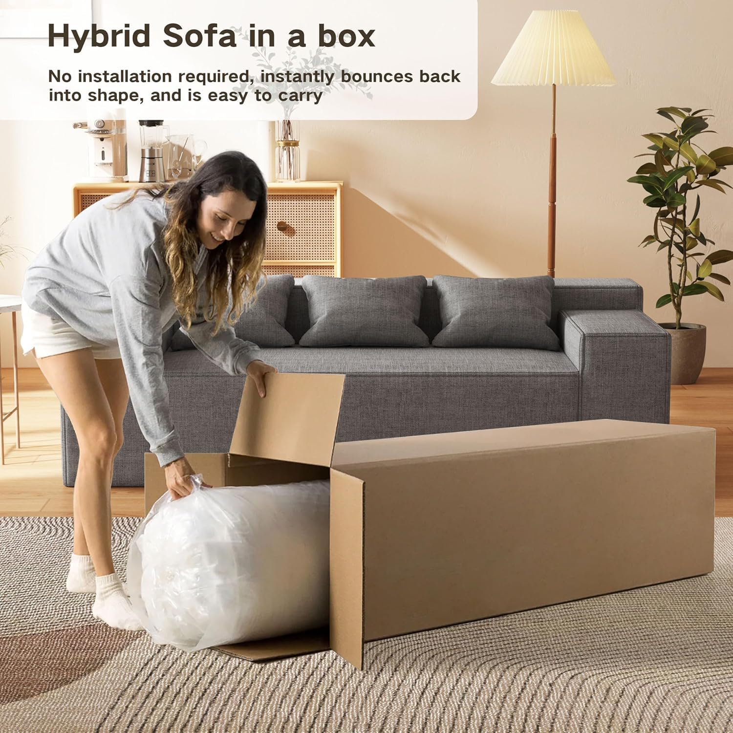 PurrJoys Modular Sectional Sofa, 3 Seater 105' Deep Seat Corduroy Lounge Sofa with Movable Cushions, Modular Couch for Small Spaces, Living Room, Bedroom, Apartment, Office - Gery