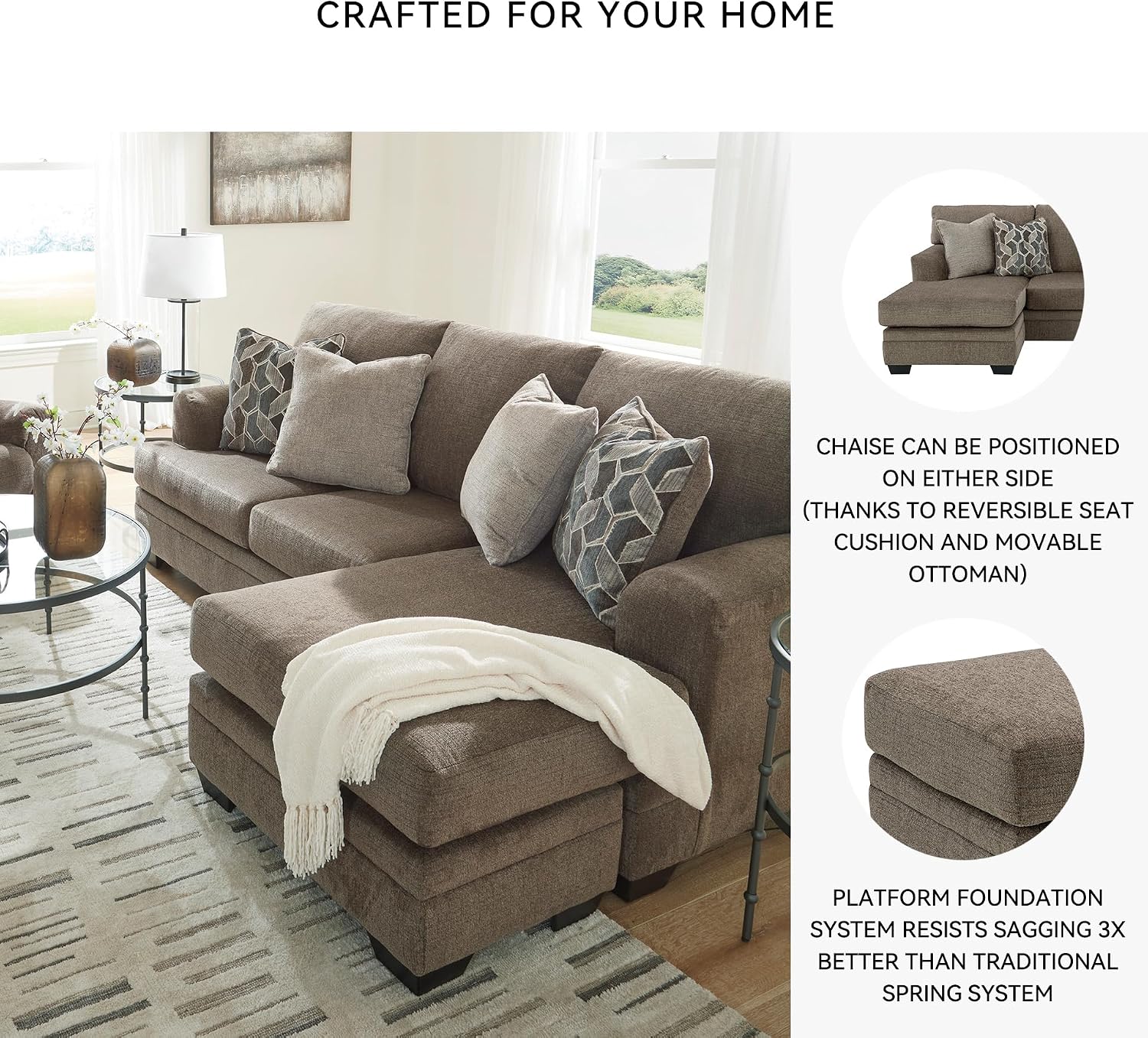 Signature Design by Ashley Stonemeade Casual Right-Arm Facing Sofa Chaise with 4 Toss Pillows, Dark Brown