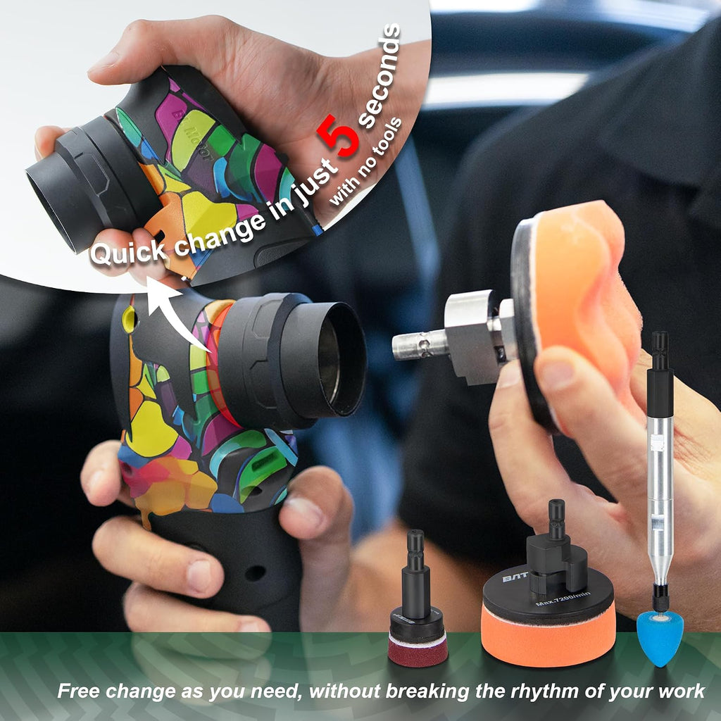BATOCA S4 Cordless Multi-Polisher-Set, with 2Pcs 12V 2.5Ah Batteries, RO&DA Car Buffer Polisher, 1&3inch Mini Brushless Polisher for Car Detailing, Graffiti Style