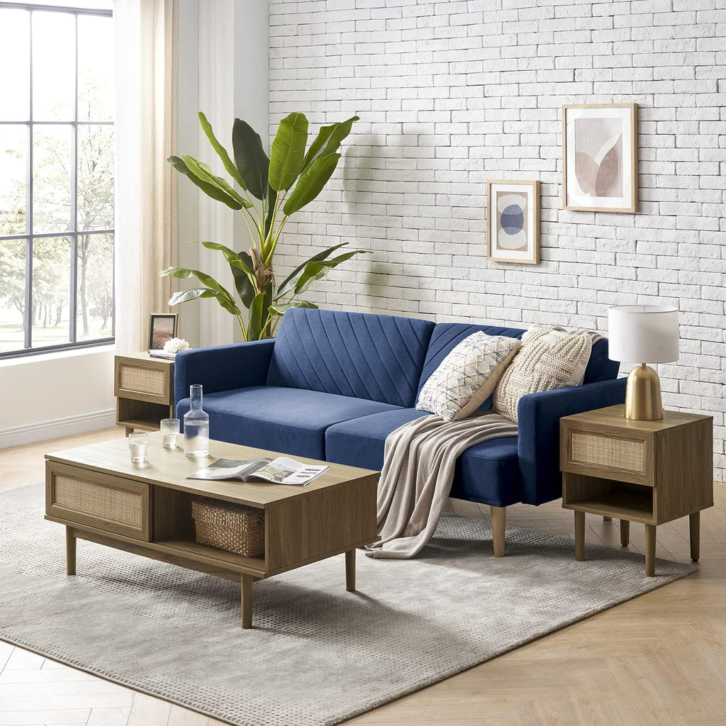 mopio 76.4' Futon Sofa Bed, Couch, Loveseat, Sleeper Sofa, Mid Century Modern Futon Couch, Sofa Cama, Couches for Living Room (Classic Blue Velvet)