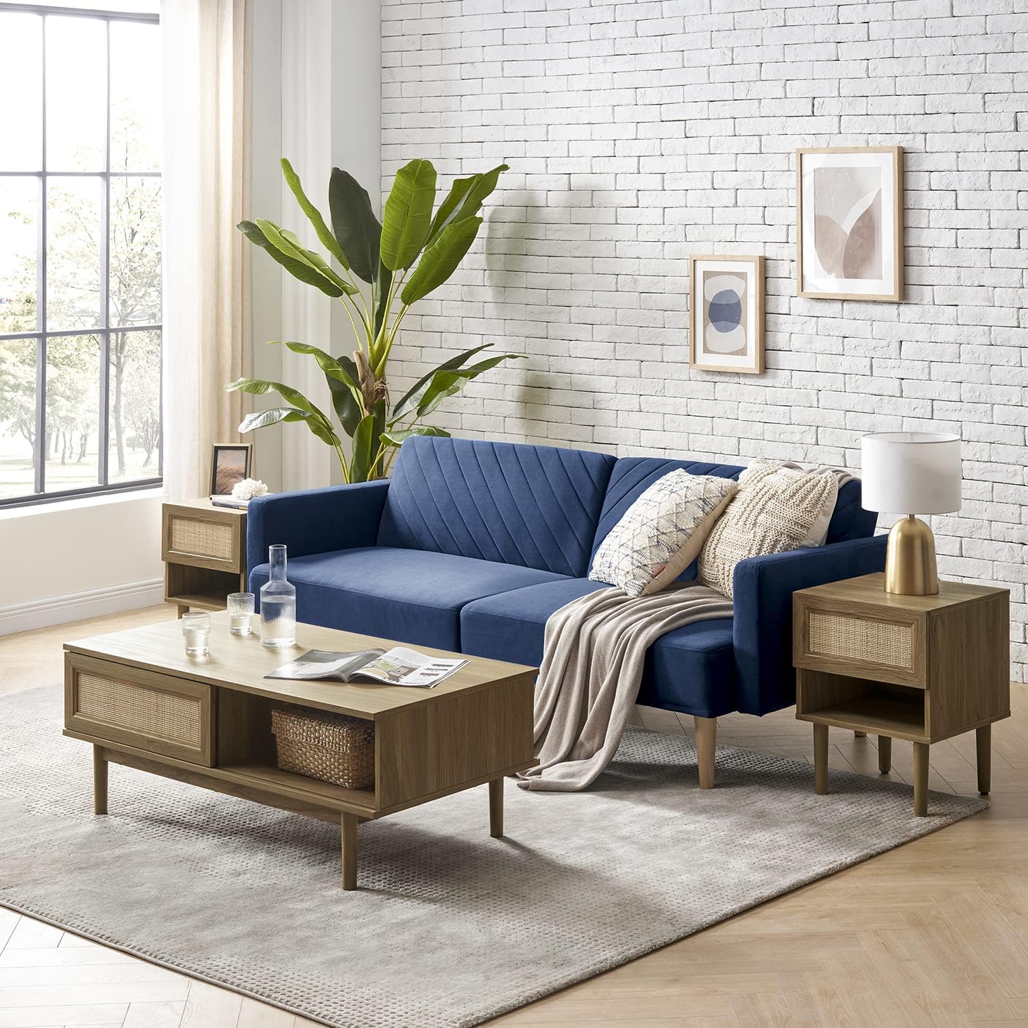 mopio 76.4' Futon Sofa Bed, Couch, Loveseat, Sleeper Sofa, Mid Century Modern Futon Couch, Sofa Cama, Couches for Living Room (Classic Blue Velvet)