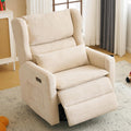 Oversized Swivel Rocker Recliner Chair, 26' Extra Wide Glider Nursery Chair with Adjustable Headrest, Chenille Power Recliner Rocking with Double Cushion, Cup Holder, Beige