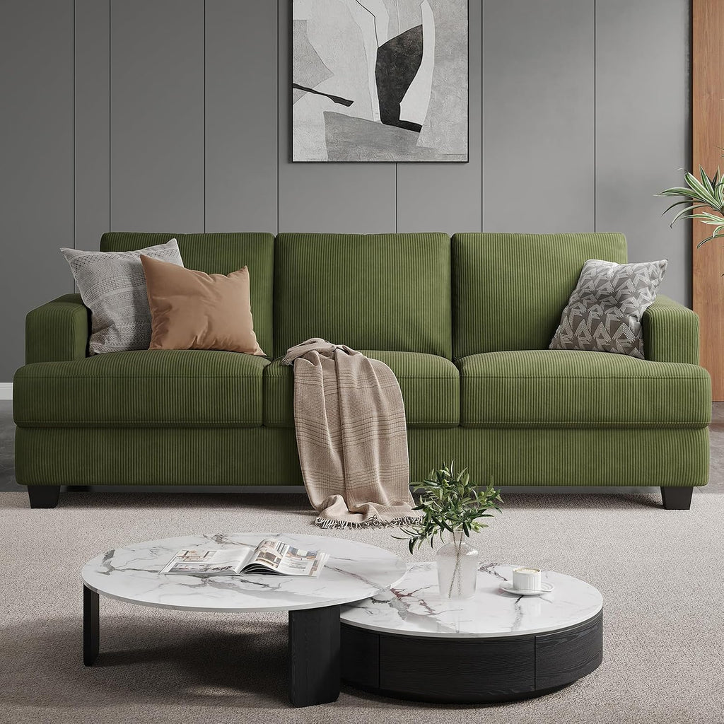 COPIAE 89 Inch Sofa with Extra Deep Seats Oversize, 3 Seater Sofa for Living Room, Modern Couch and Sofa, Comfy Armrests and Seats and Backrests, Easy Installation, Corduroy Fabric Green