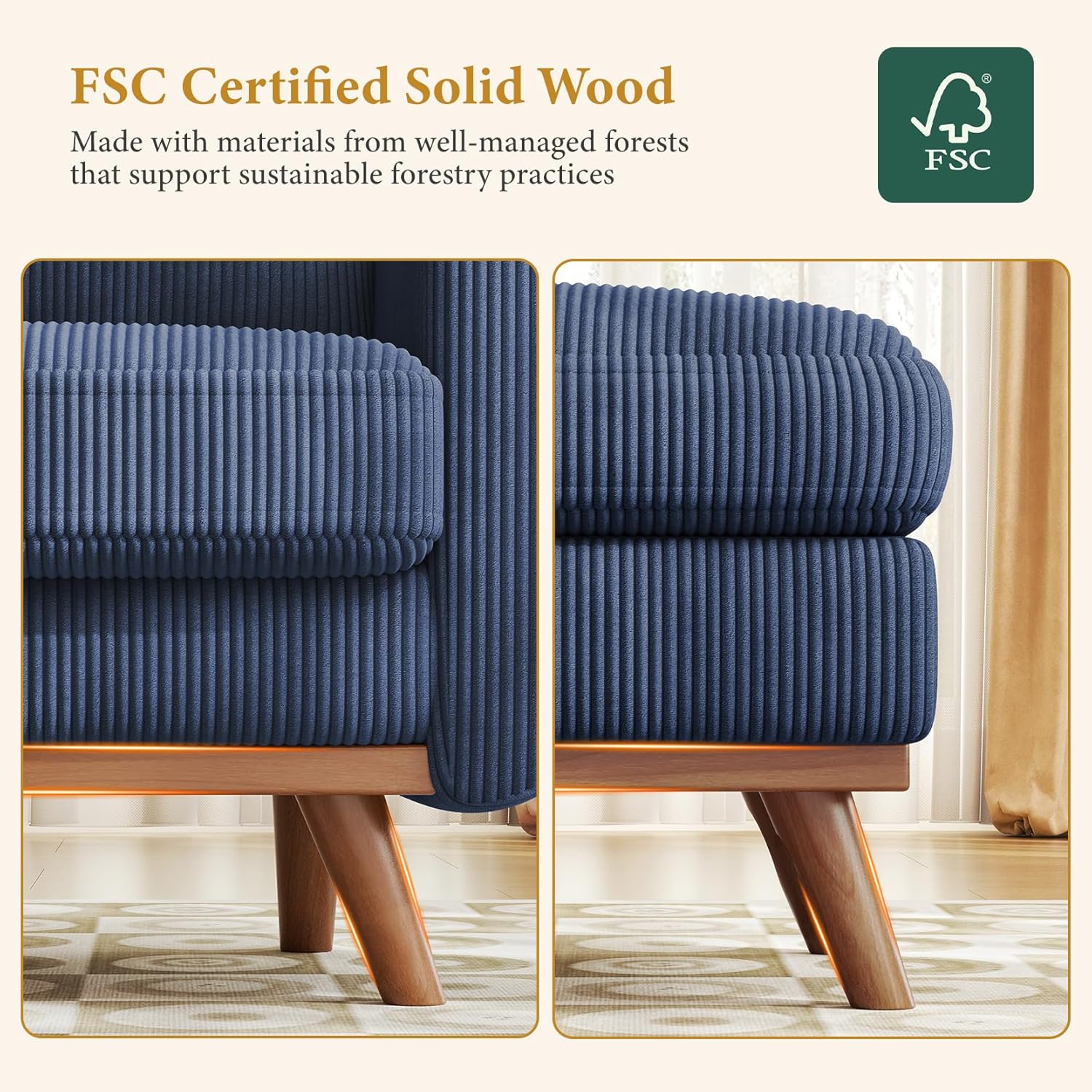 Vesgantti 38.5' Accent Chair with Movable Ottoman, Comfy Corduroy Armchair with Spring Cushion, Reading Chair with Ottoman, Modern Single Sofa for Living Room, Bedroom and Apartment, Dark Blue