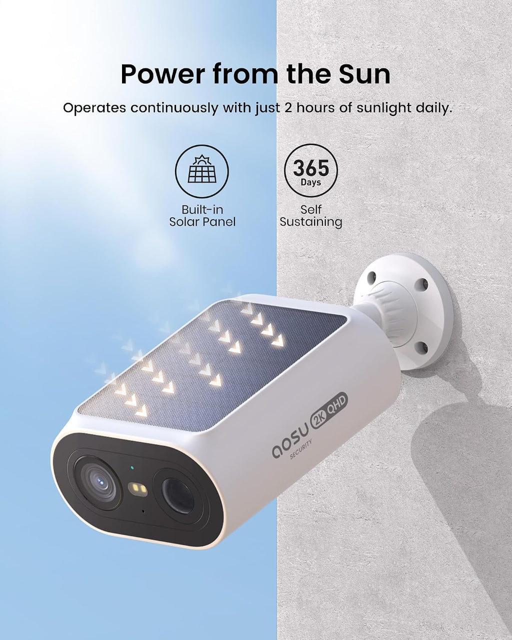 aosu Solar Security Cameras Wireless Outdoor, 2Mins DIY Installation, No Subscription Cameras for Home Security System, 2K Color Night Vision Spotlight Camera, Local Storage, 5G& 2.4G WiFi, 3 Cam-kit