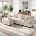 KCGKCG Modular Sectional Sofa, 108' Comfy Cloud Couch with Movable Ottoman | Charging Station | Side Pocket | Throw Pillow, Modern L-Shaped Couches for Living Room, Chenille, Cloud White