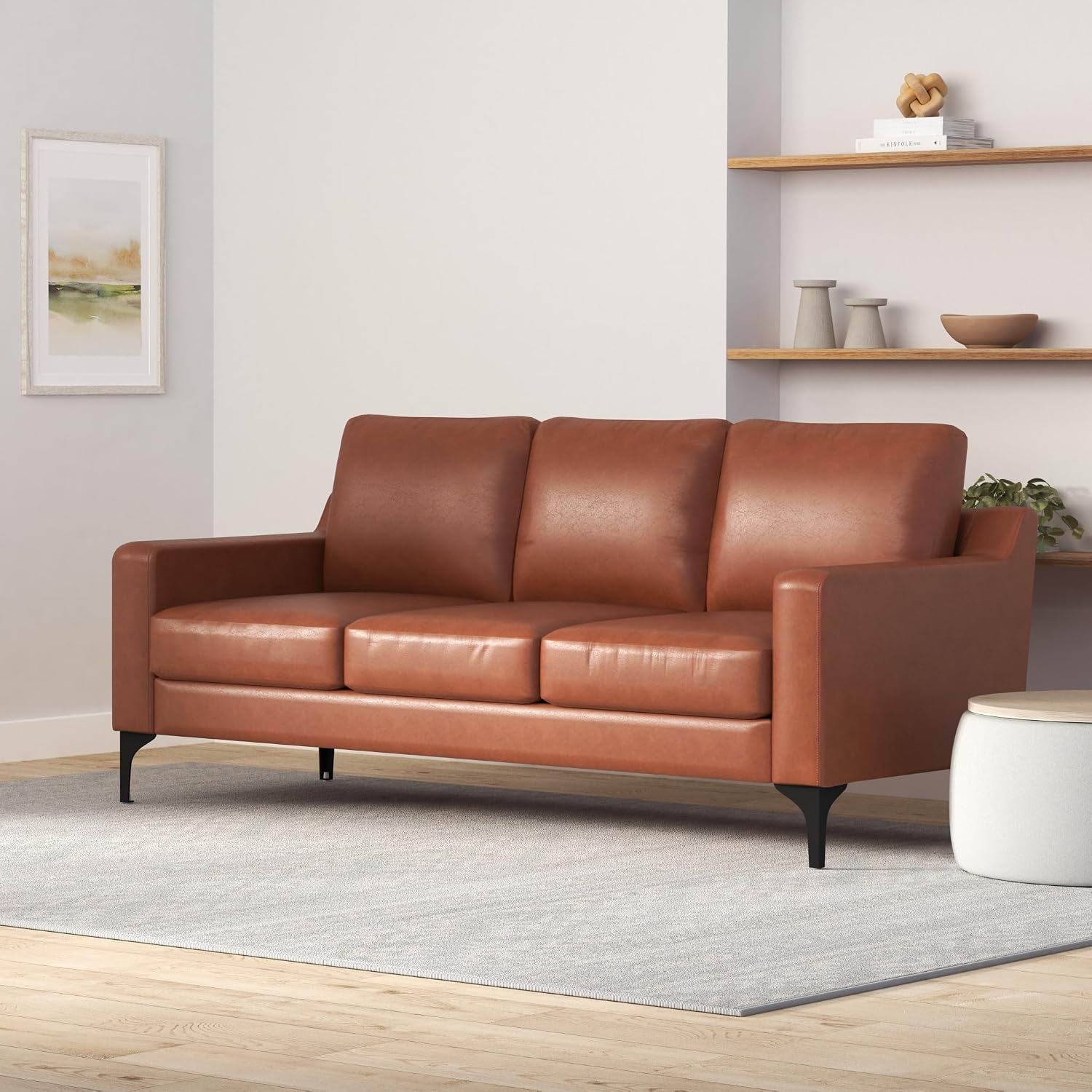 Serta Triton 78' Sofa, Transitional Modern, Dreamcoil Comfort, Metal Legs, Vegan Leather, Brown
