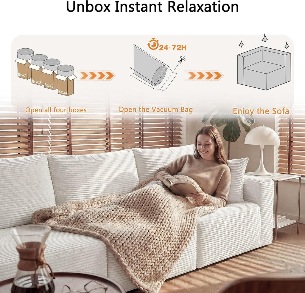 Homall Sectional Couches for Living Room, Modern Boneless Couch with Deep Seat, Upholstered Cloud Sofa, No Assembly Required (Beige, Three-Seater Sofa)