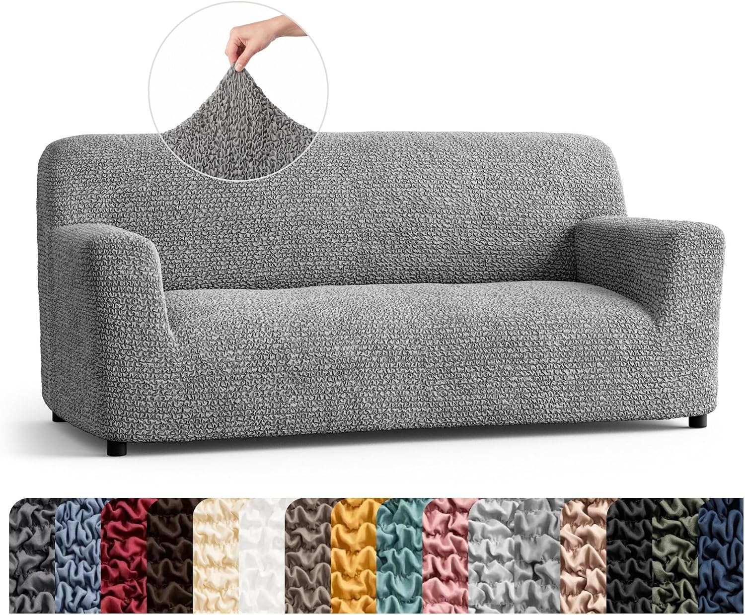 PAULATO BY GA.I.CO. Sofa Slipcover - Stretch Couch Cover - Stylish Cushion Sofa Cover - Soft Fabric Slip Cover - 1-Piece Form Fit Washable Protector for Pet - Microfibra Collection - Ash