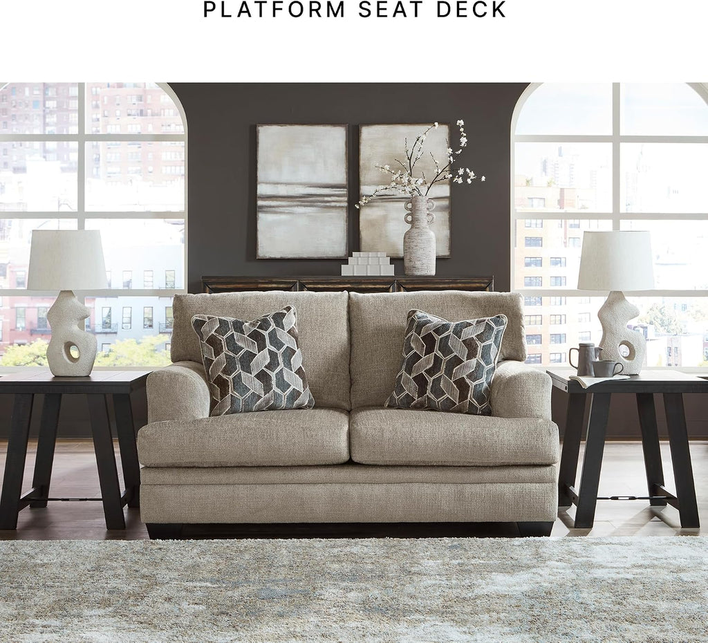 Signature Design by Ashley Stonemeade Casual Loveseat with 2 Toss Pillows, Light Brown