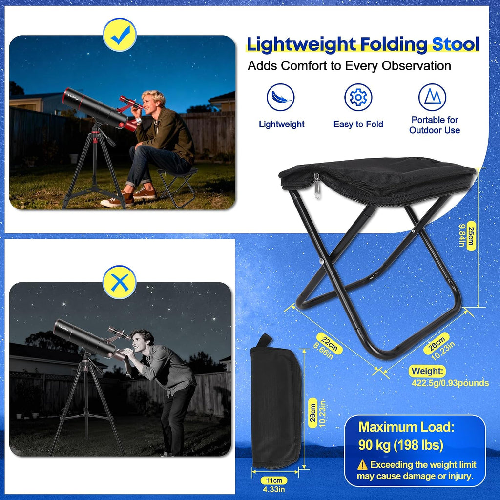 Telescope for Adults High Powered, 90mm Aperture 550mm Professional Telescope for Kids&Beginners with Folding Stool&Tripod&Phone Adapter&Carrying Bag, Portable Travel Refractor Astronomical Telescopes