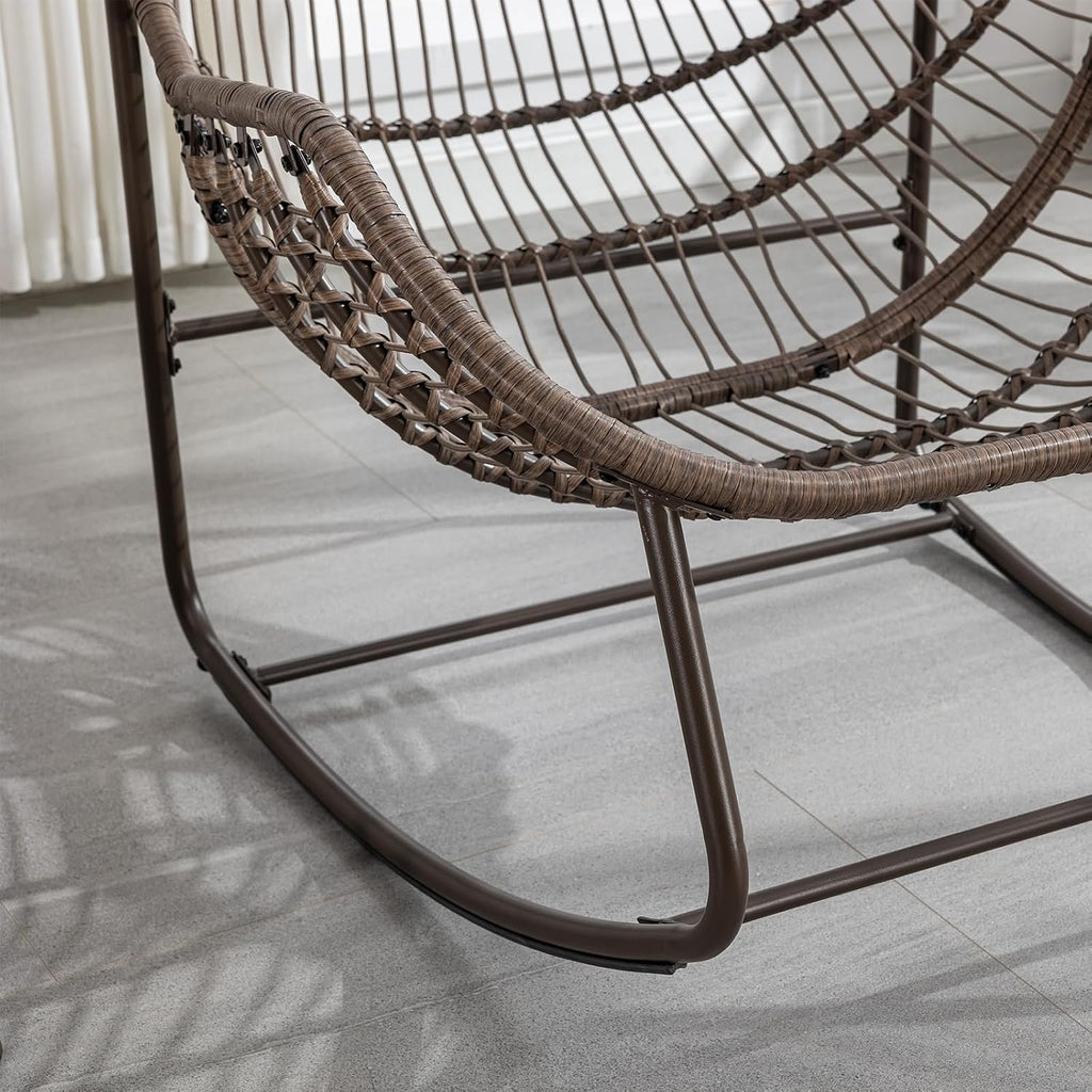 Papasan Rocking Chairs Outdoor Indoor, Oversized Rattan Rocker Patio Chair with Padded Cushion, Comfy Modern Indoor Egg Chair for Living Room, Bedroom, Porch, Garden, Balcony(Corduroy, Light Green)