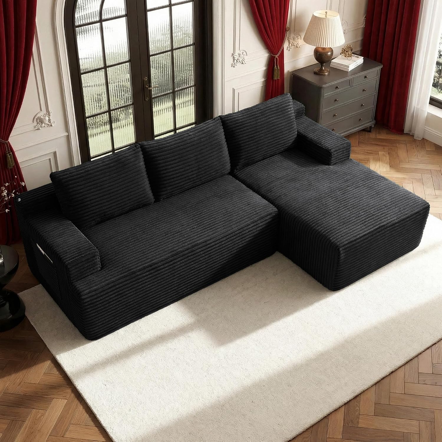 96''Sectional Couches for Living Room,Modern Modular Sectional Sofa,Upholstered Boneless Couch Comfy Cloud Couch with L Shaped Chaise (Black, 96''W Right Facing Chaise)