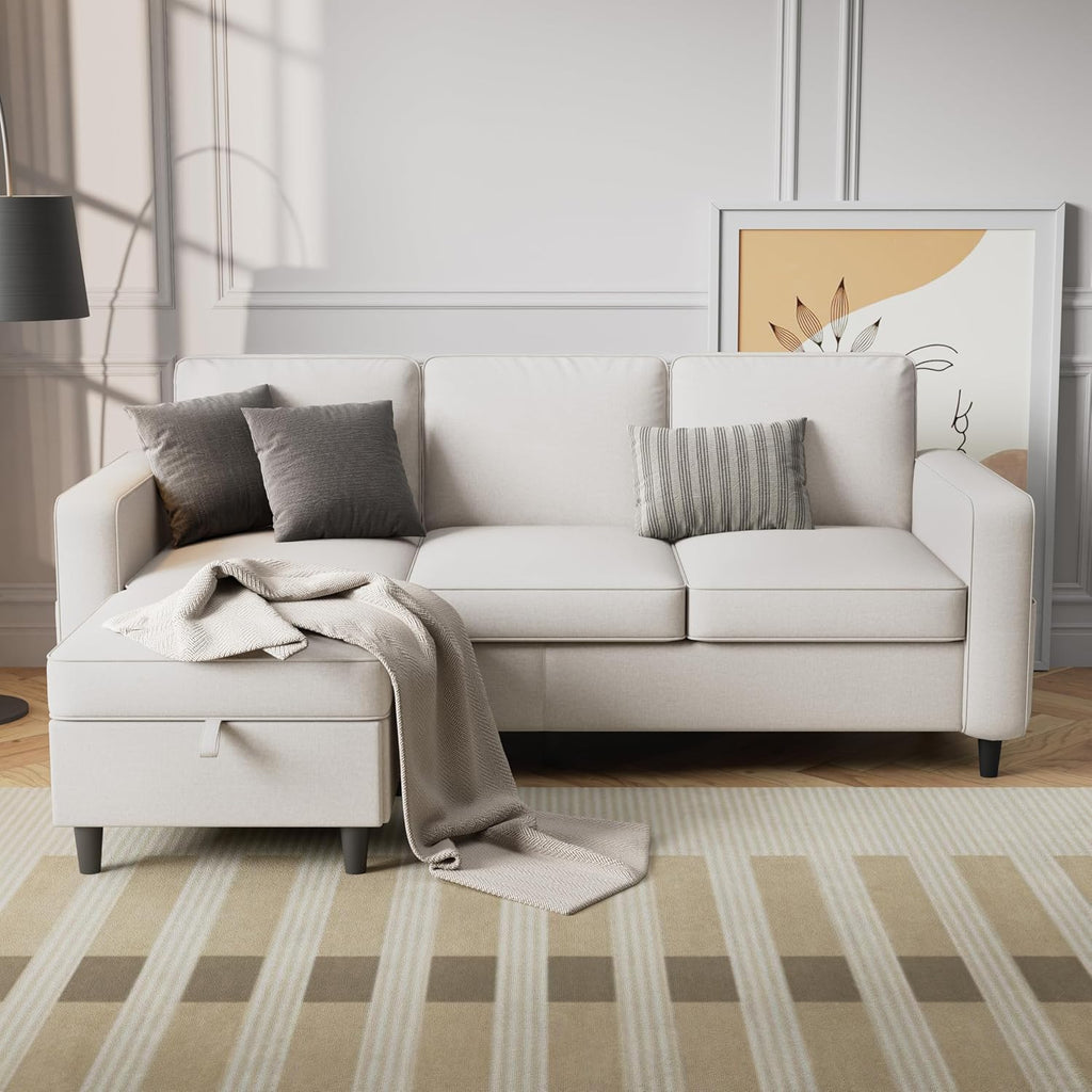 78' Sectional Sofa Couches for Living Room, Convertible L Shaped Couch with Storage Ottoman, Deep Seat Pet-Friendly Linen Fabric Sofa Set for Small Space, Apartment, Dorm