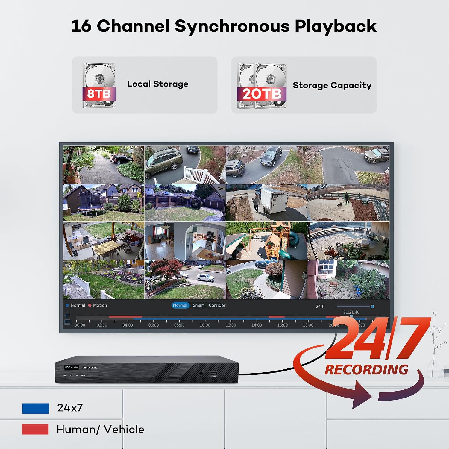 ONWOTE 4K 32 Channel Security Camera System PoE, 12MP 32CH NVR 8TB, 24x 8MP Outdoor Audio PoE IP Cameras, AI Human Vehicle Detection, 32 Ports Switch, 24 Cables-2280ft, Commercial CCTV for Business