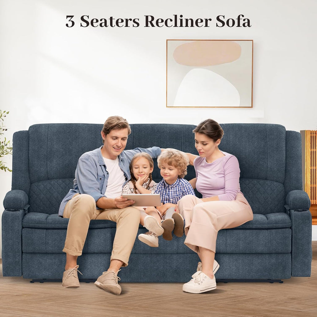 Yolsali 3-Seater Recliner Sofa, Manual Reclining Couch with Multi-Functional Middle Seat, Reclining Sofa for Living Room with Hidden Storage Space, Cup Holders, and Removable Console