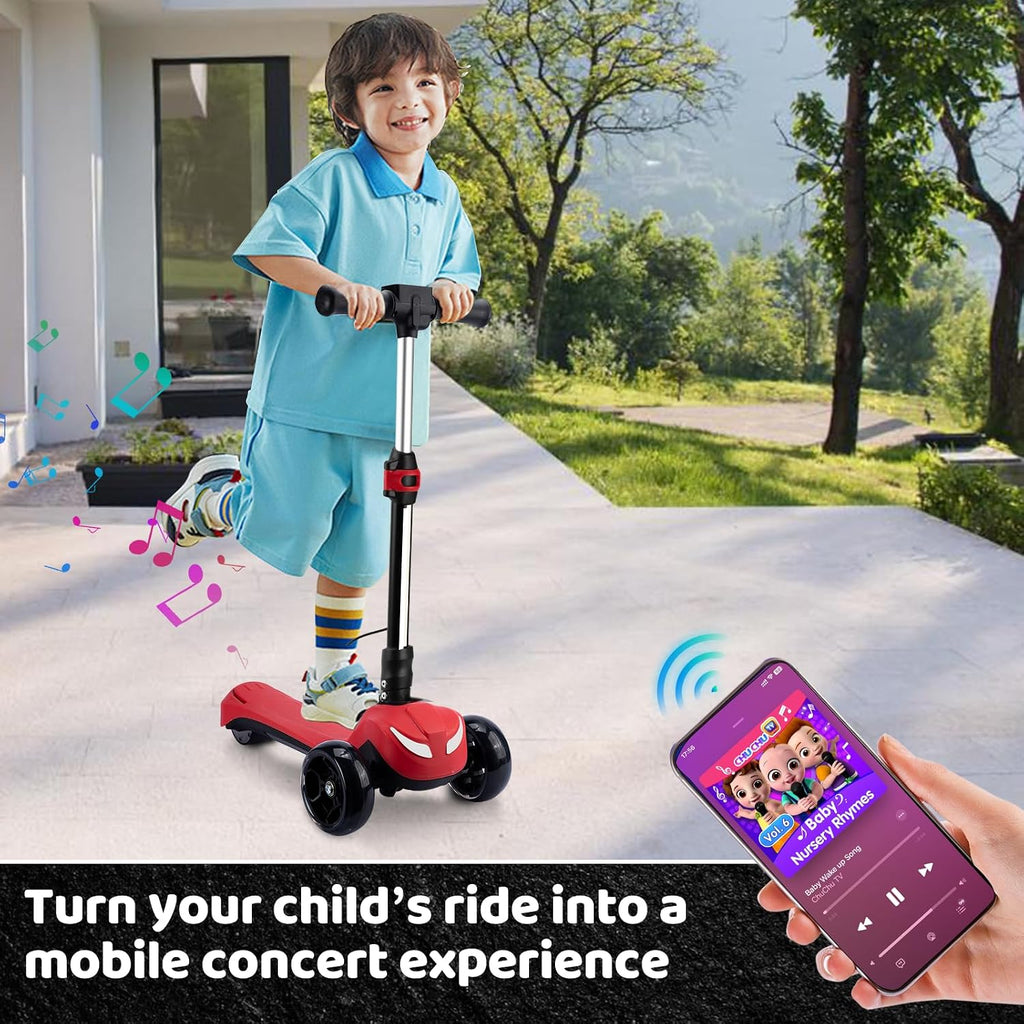 24V Electric Scooter for Kids w/150W Powerful Motor, Thumb Throttle, LCD Screen, Bluetooth, Light-Up Stem Deck & Wheels, 3 Adjustable Heights, 5MPH Safe Speed, 3 Wheel Electric Scooter for Kids