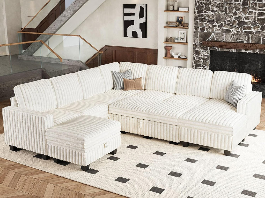 Belffin Plush Corduroy Modular Sectional Sofa Armrest Part Module for Sectional Sleeper Sofa with Pull Out Bed (Set of 2) Beige Couch