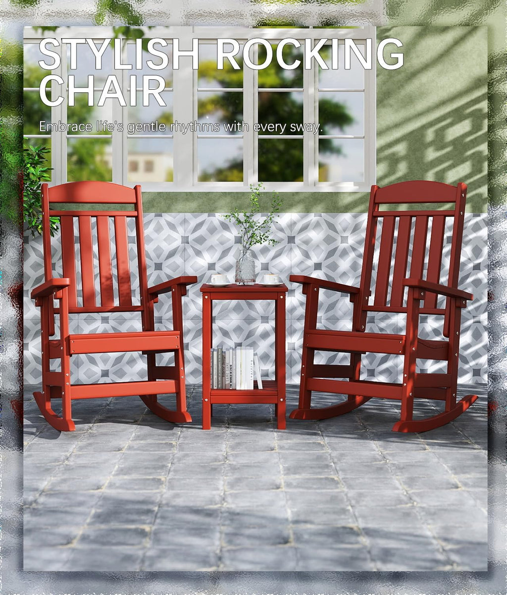 FOOWIN Outdoor Rocking Chair Set of 2, High Back Patio Rocking Chair, HDPE All Weather Resistant Porch Rocker for Adult, Oversized Rocking Chairs for Garden, Lawn, Indoor & Outdoor Use, Dark Red