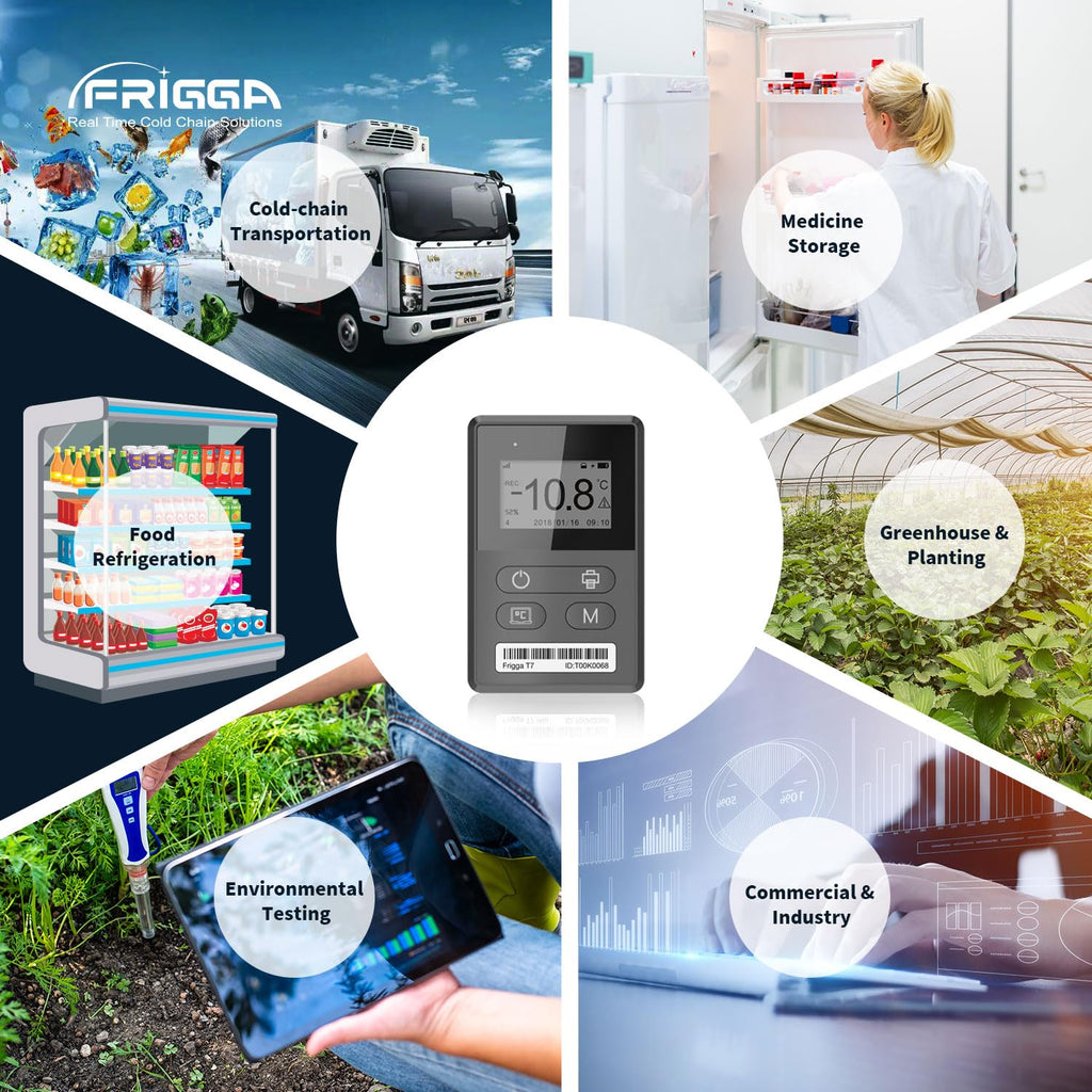 Frigga T70 4G/5G Temperature & Humidity Monitor Real-Time Reusable Temperature Data Logger Remote Digital Temperature Recorder Refrigerator Thermometer Rechargeable 24/7 Monitoring & Instant Alerts