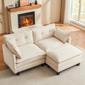 Amsleekey Modular Sectional Sofa, 76.5' L-Shaped Corduroy Comfy Sectional Couches for Living Room, 2-Seater Cloud Couches with 1 Movable Ottoman, Flexible Combination Modern Deep Seat Sofa (Beige)