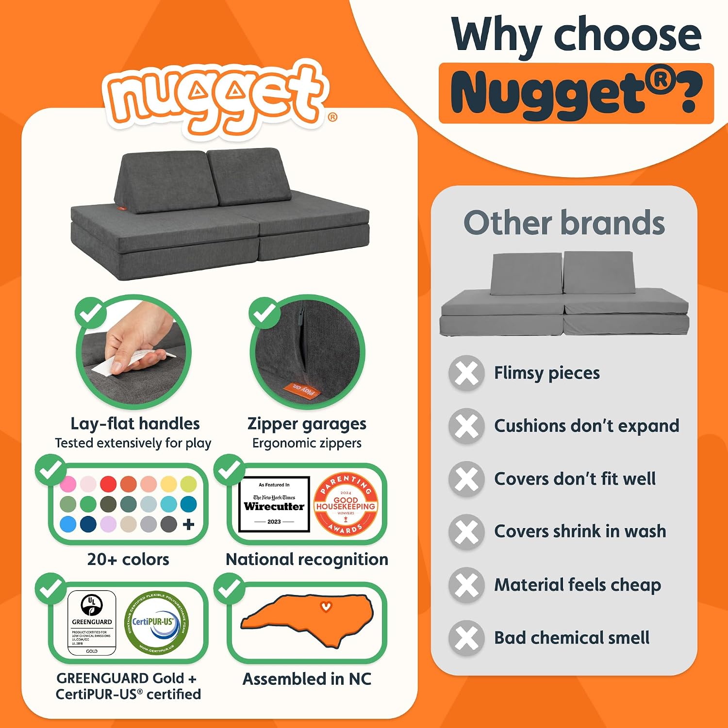 Nugget - The Original Play Couch for Kids - Modular Foam Children's Sofa for Playroom, Imagination, & Creative Open Ended Play - Washable & Convertible Playroom Furniture, Harbor