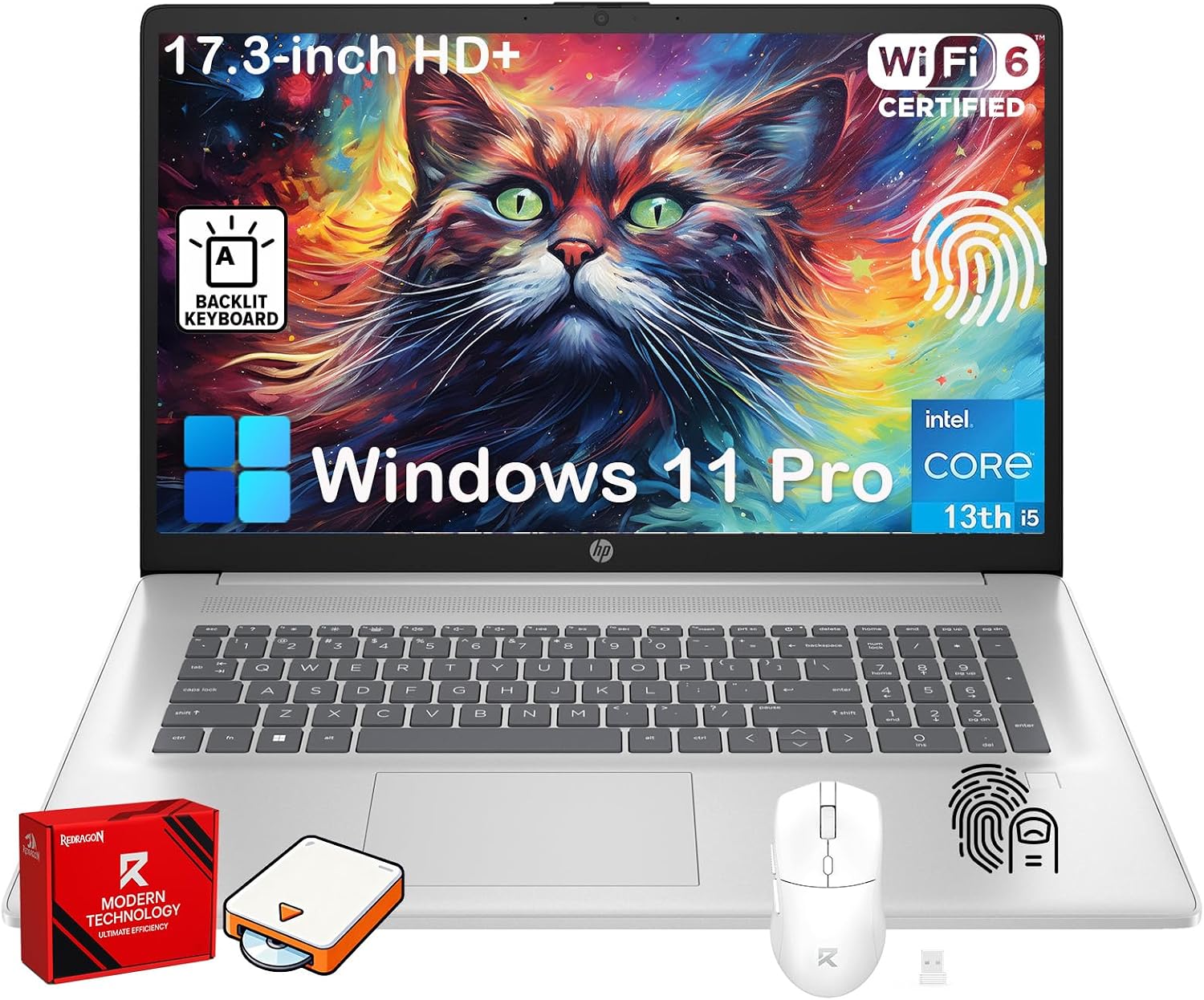 HP 17 Laptop Computer for Business, 64GB RAM, 2TB SSD, Intel 10-Core i5-1334U, 17.3' HD+ Anti-Glare Display, Win11 Pro, Backlit Keyboard, Fingerprint, Numeric Keypad, 720p HD Camera, w/Accessories