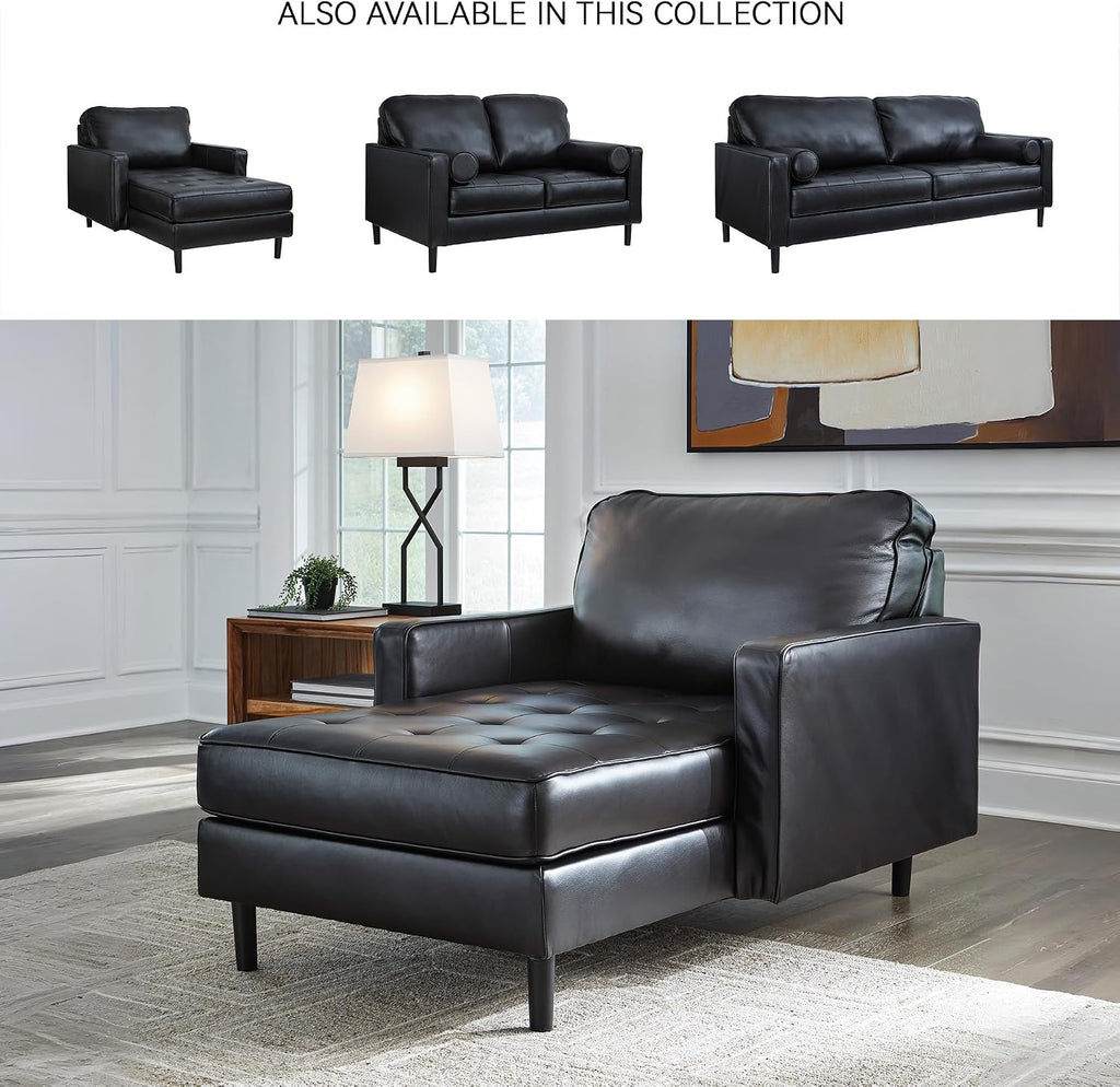 Signature Design by Ashley Bryceview Modern Tufted Leather Match Chaise with Loose Seat Cushion, Black