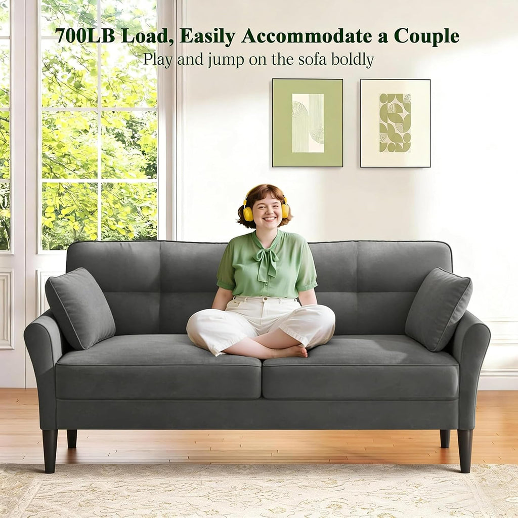 Loveseat Sofa, 69' Love Seat Couches, Comfy Velvet Small Couches for Small Spaces with 2 Pillows, Tool-Free Setup Sofas & Couches, 700lb Load Sofas for Living Room, Mini Couch for Bedroom, Grey Couch