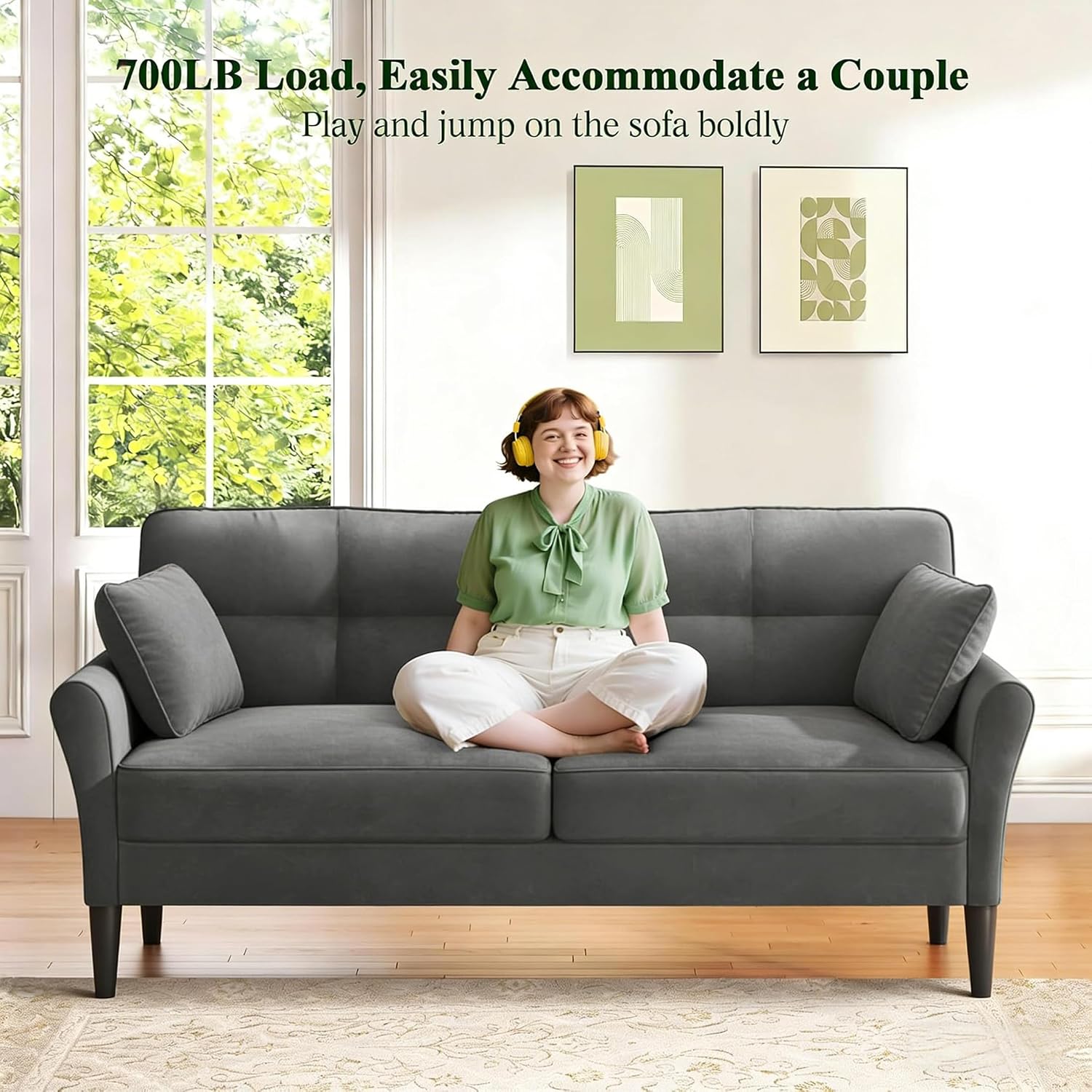 Loveseat Sofa, 69' Love Seat Couches, Comfy Velvet Small Couches for Small Spaces with 2 Pillows, Tool-Free Setup Sofas & Couches, 700lb Load Sofas for Living Room, Mini Couch for Bedroom, Grey Couch
