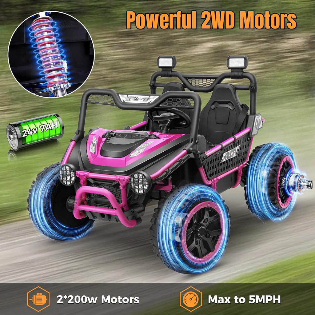 Hikole 24V Ride on Toy Car for Big Kids 4-8, XL Kids UTV 2 Seater with Remote Control, 22' Spacious Seat, MP3 & USB, 3 Speed, Storage, Electric Power Wheels for Boys Girls, Pink