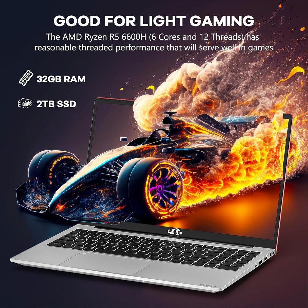15.6 Business-gaming-Laptop, 6-Cores AMD Ryzen 5 6600H 660M 6nm GPU, 32GB DDR5 2TB SSD(Beat i7-1165G7 up to 4.5GHz)100W Type-C FHD IPS Laptop-Computer with Fingerprint Backlit Keyboard WiFi5 Win11