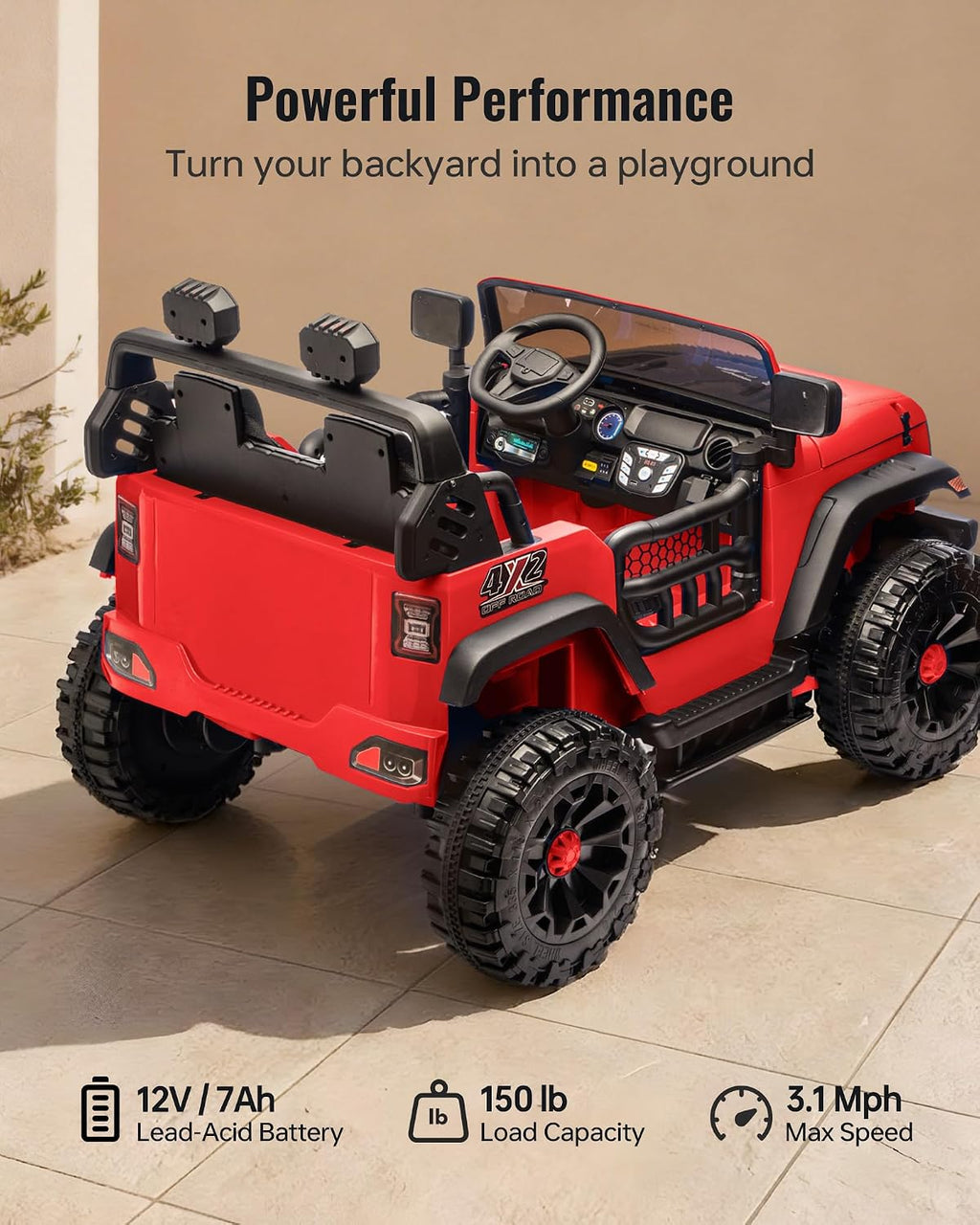 Outfunny 2 Seater Ride on Car Toy, 12V Electric Car for Kids 4-8 with Remote Control, Capacity 150 lb, LED Light - Red
