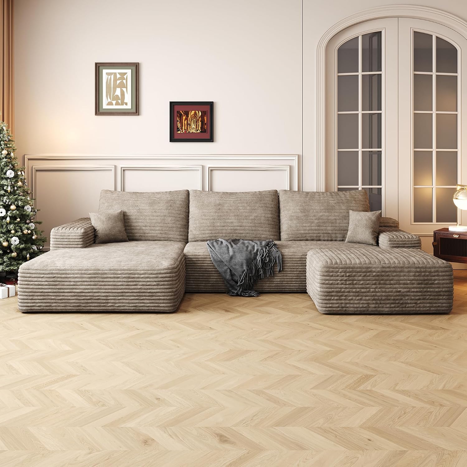 AUGOP 108' Sectional Couches for Living Room Modern Modular Sofa with L-Shape Couchs Upholstered Boneless Couch Deep Seat Sectional Couch with Chaise (Camel, Left Facing Chaise+2Seaters+1Ottoman)